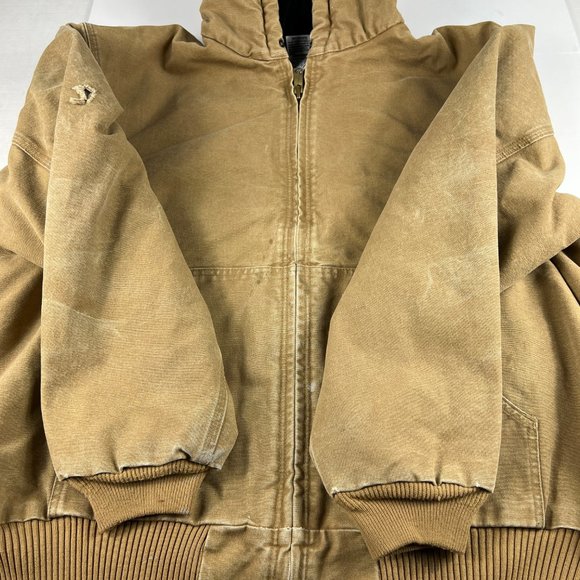 VTG Carhartt Full Zip Hooded Jacket Extra Extra Large Tan Thrashed Work Wear - Picture 9 of 16